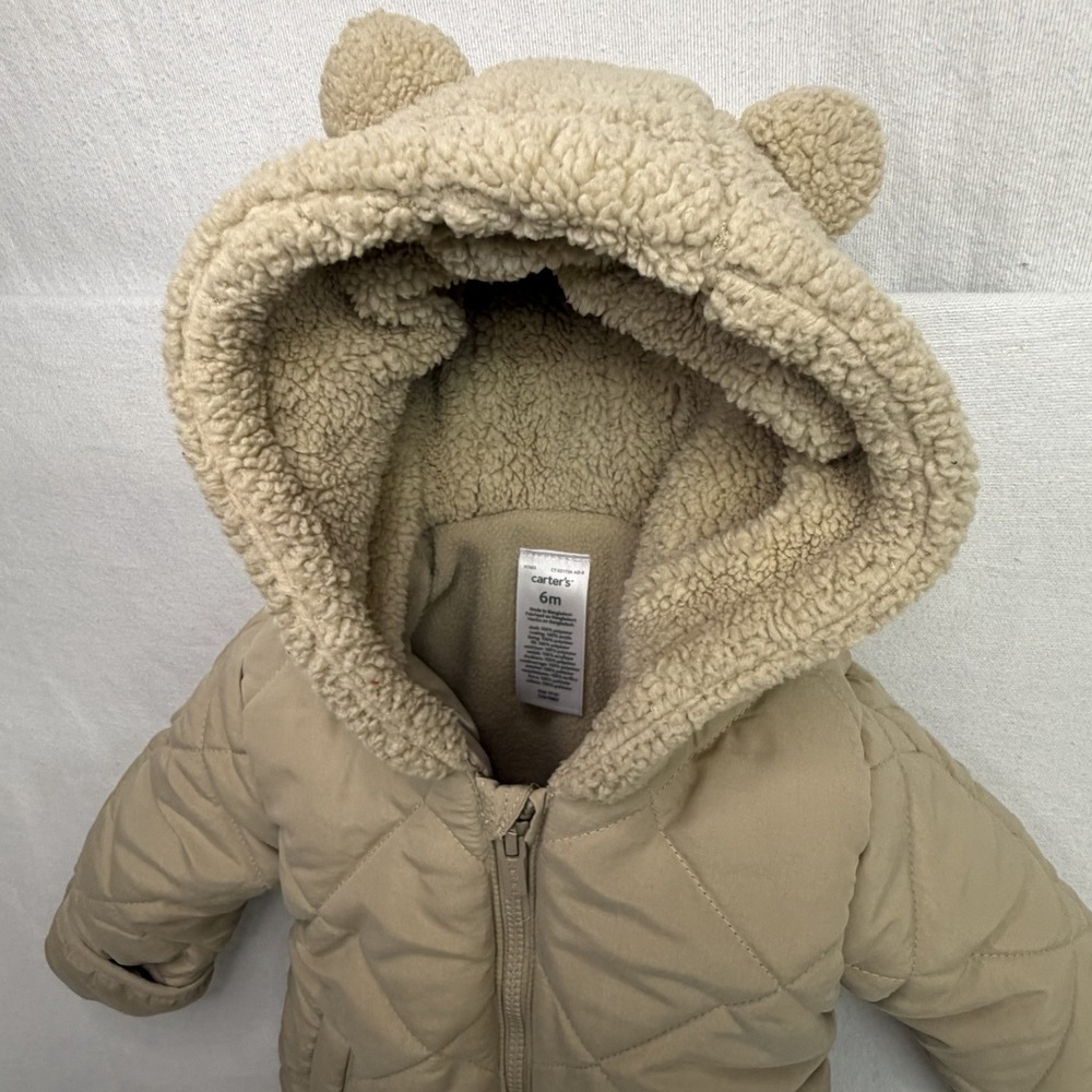 Carter's Baby Snowsuit Quilted Bear Ear Hooded Sherpa Lined Pram 6 Months